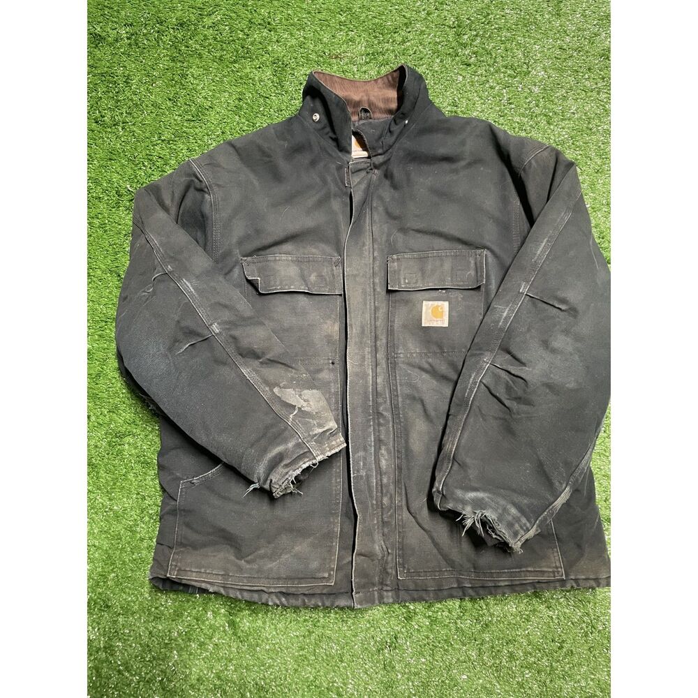 Carhartt Duck Traditional Coat Men’s XL CO3 Black Distressed Jacket